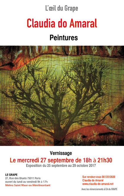 Claudia do Amaral -- Invitation exposition 'L�œil du Grape' - Paris 11e - Du 25 septembre au 29 octobre 2017